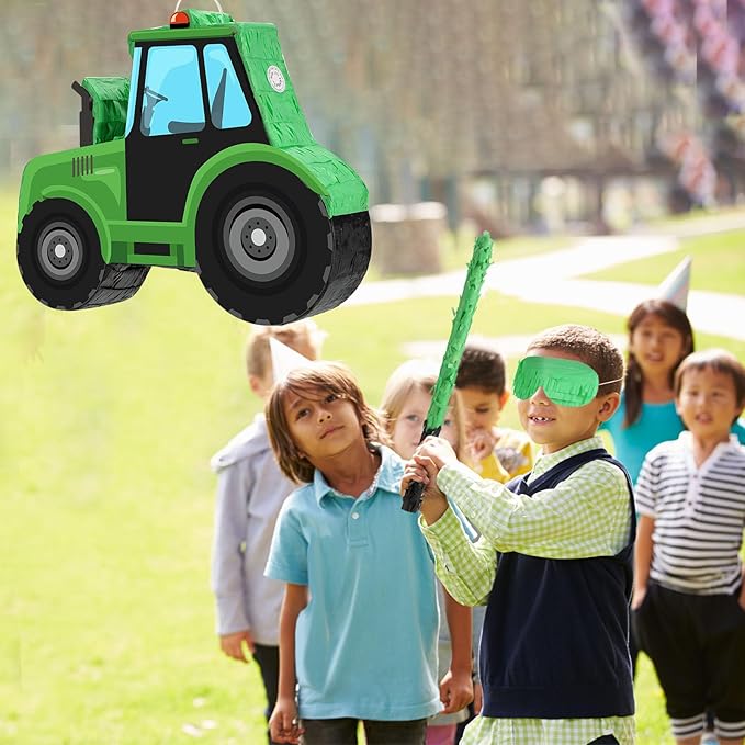 Construction Tractor Piñata with Blindfold and Bat Dump Truck