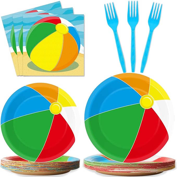 96 Pcs Beach Ball Party Supplies Tableware Summer Pool Ball Party