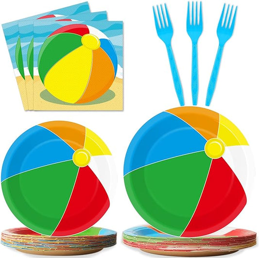 96 Pcs Beach Ball Party Supplies Tableware Summer Pool Ball Party