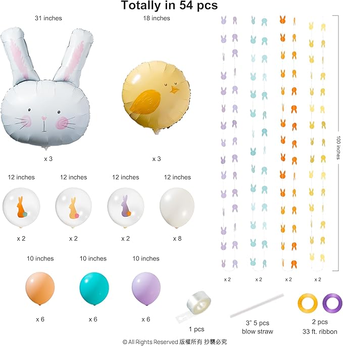 Easter Balloons for Easter Party Decorations Balloon Arch Kit Bunny