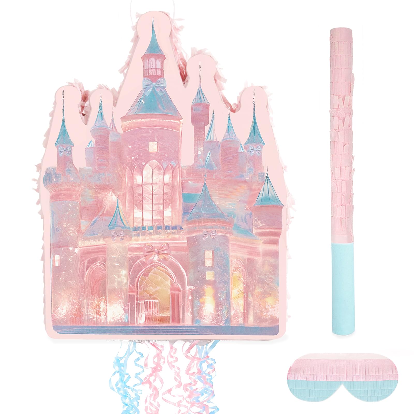 Princess Castle Pinata Set - Coquette Pink Castle Pull String Piñata