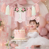 Handmade Wildflower 1st Birthday HighChair Banner Pink White Party