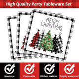 96 Pieces Buffalo Plaid Christmas Tree Tableware Set for Christmas