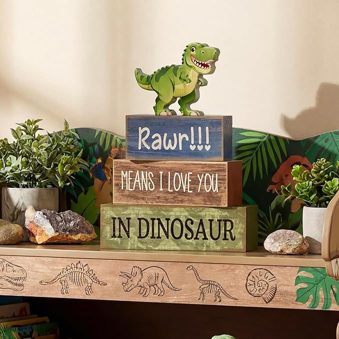 4 Pcs Dinosaur Table Decorations Wooden Dinosaur Decor Dino Safari