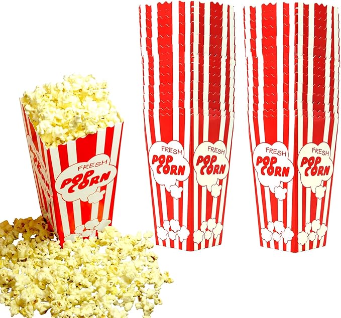 30 Movie Night Popcorn Paper Boxes Buckets 7.75 Inches Tall Large