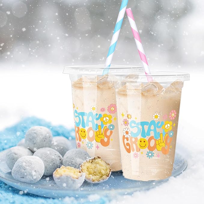 50Pcs Boho Party Plastic Cups 12 oz Stay Groovy Disposable Cups