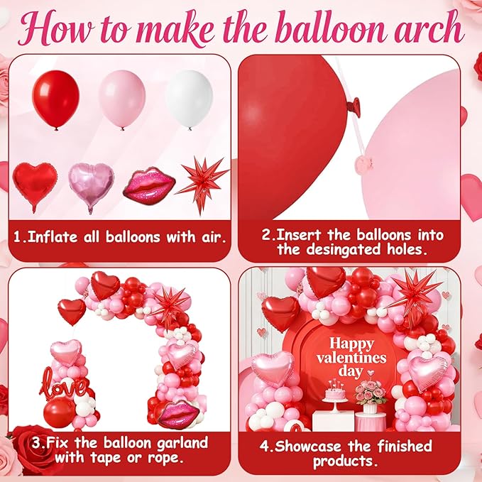 Valentines Day Balloon Arch Garland Kit Red Pink White Balloons with