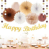 White Brown Champagne Gold Boho Birthday Party Decorations 21pcs