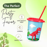 Dinosaur Cups for Kids Party with Straw and Lid Set of 12 Dino Cups