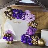 Purple and Gold Balloons Arch Kit, 140Pcs Dark Purple Metallic Gold