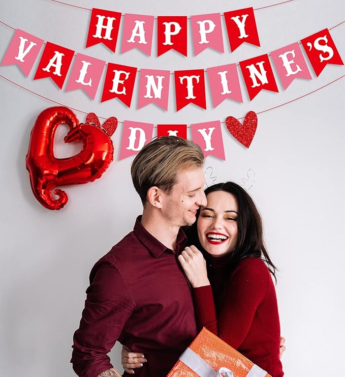 Happy Valentine's Day Banner Red Pink Valentine's Day Bunting Banner