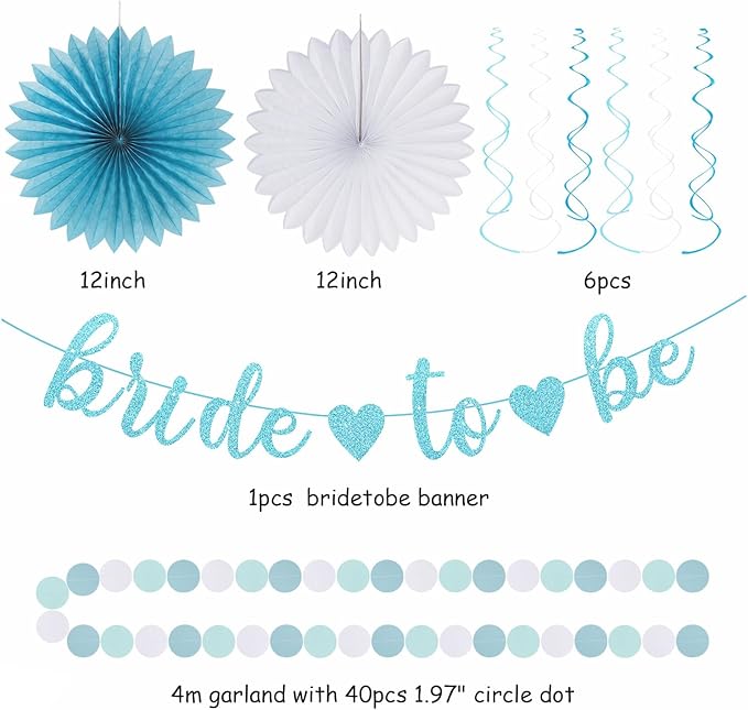 Dusty Blue White Bridal Shower Bachelorette Party Decorations 22pcs