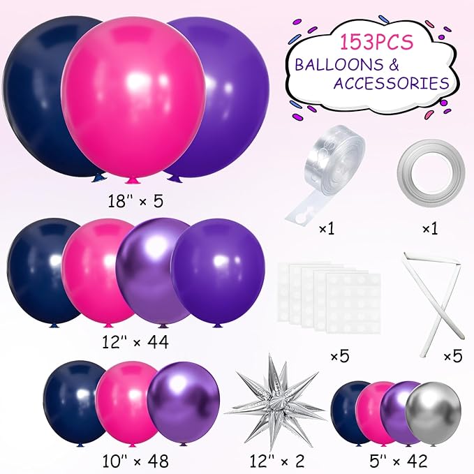 MEBAY Hot Pink Purple and Nave Blue Baloon Garland Arch Kit, 141Pcs