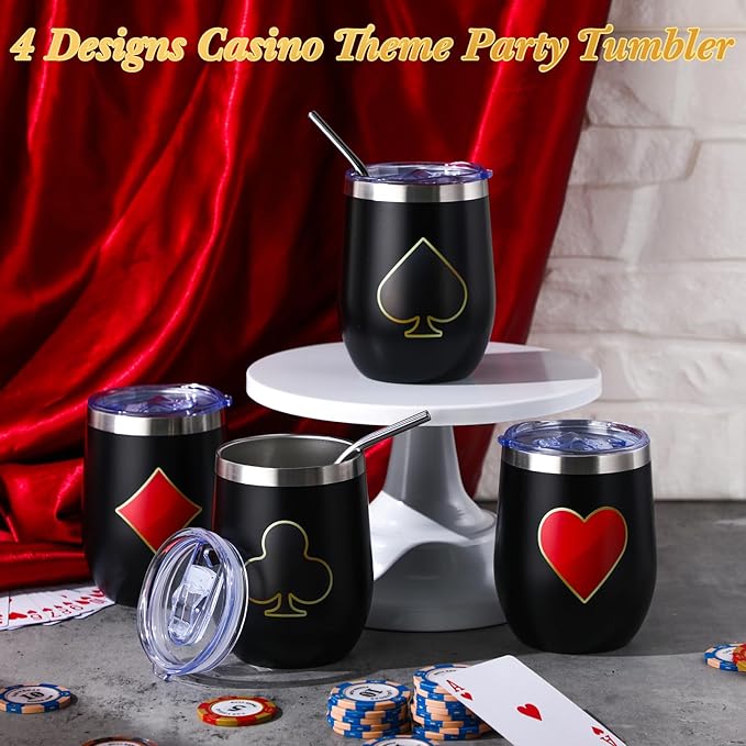 4 Pcs Casino Party Cups Pokers Glasses Stainless Steel Wine Tumblers