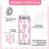 Whaline 20Pcs Coquette Pink Bow Plastic Cups with Lids and Straws