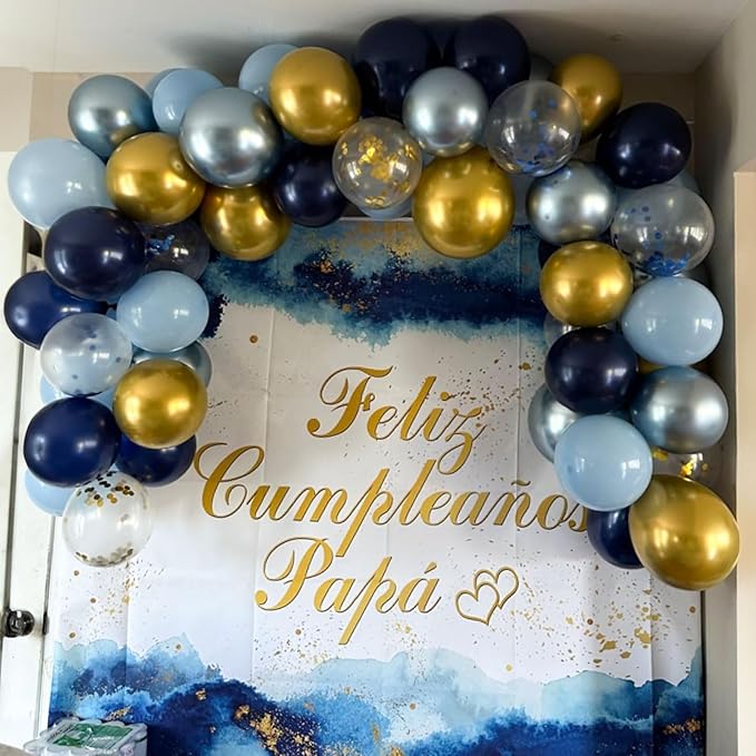 Navy Blue Gold Balloon, 60 Packs 12 Inch Metallic Blue and Macaron