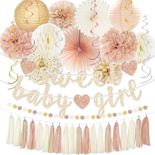 Champagne Gold Beige Fall Boho Baby Shower Party Decorations Sweet