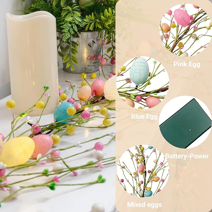 Easter Garland with Lights 6 Foot Easter Egg Garland Decor with 20