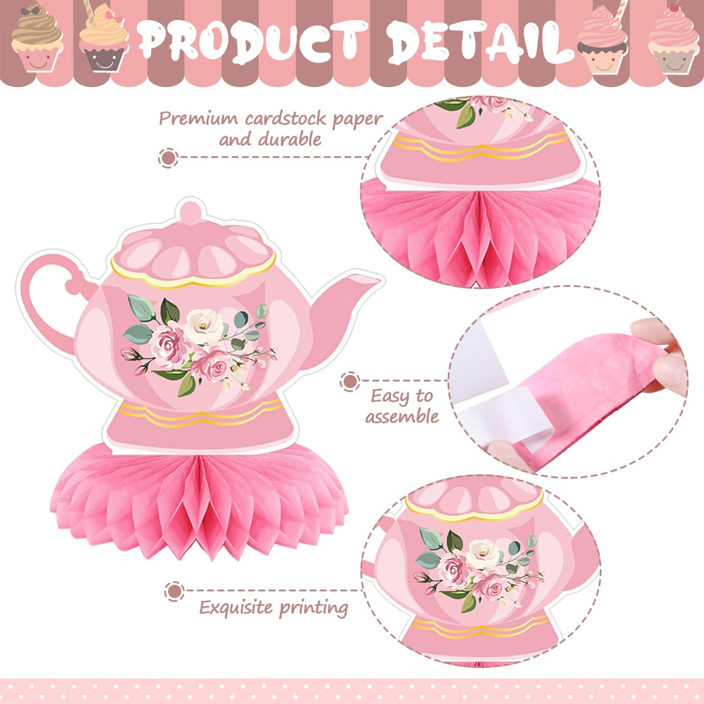 Liliful 12 Pcs Tea Party Decorations Floral Teapot Honeycomb