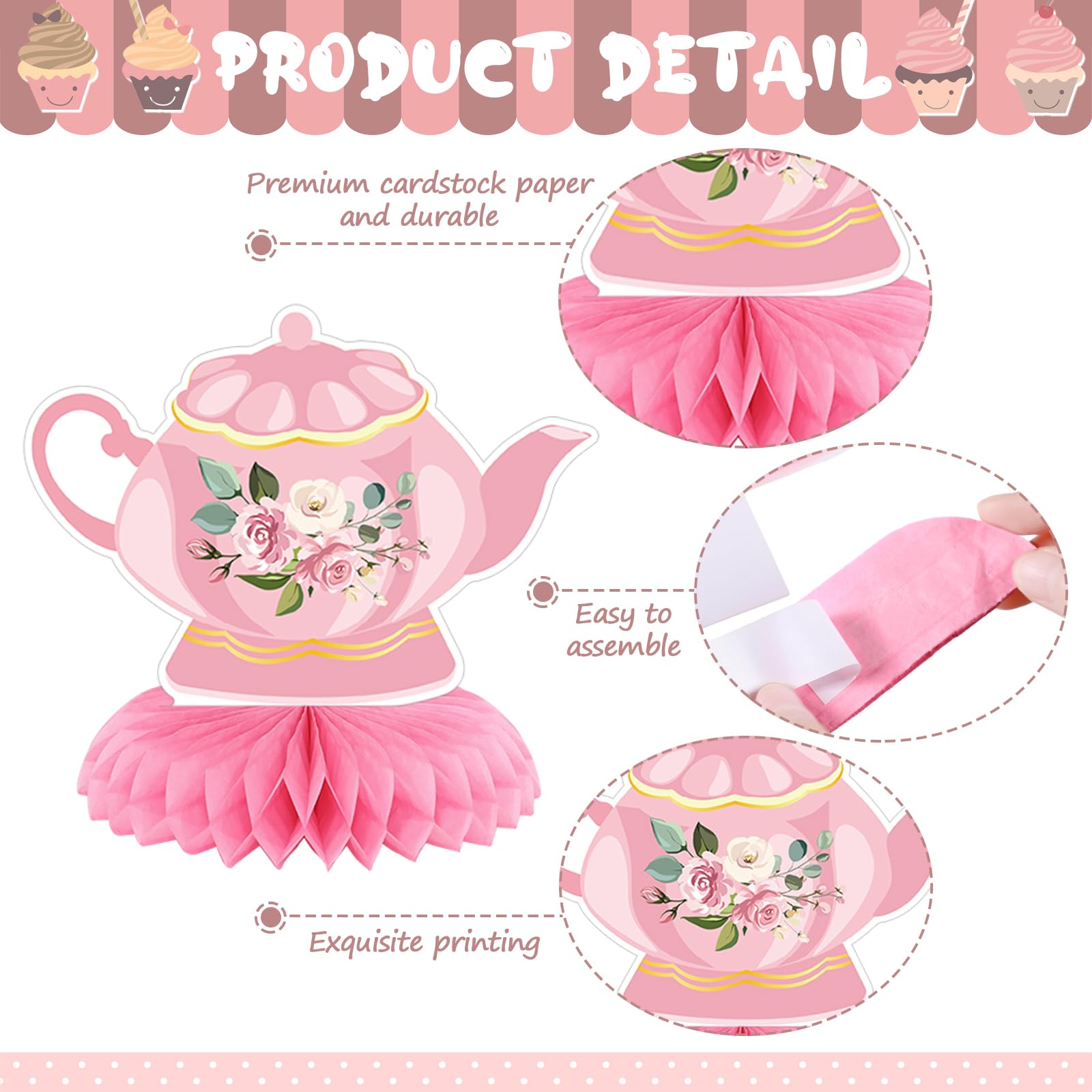 Liliful 12 Pcs Tea Party Decorations Floral Teapot Honeycomb