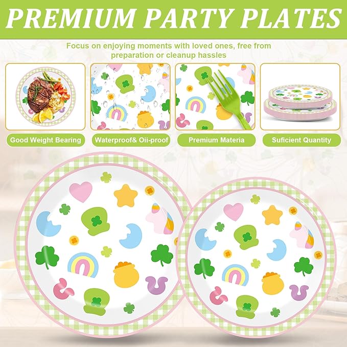 96Pcs St Patrick's Day Party Supplies Pastel Shamrock Plates and