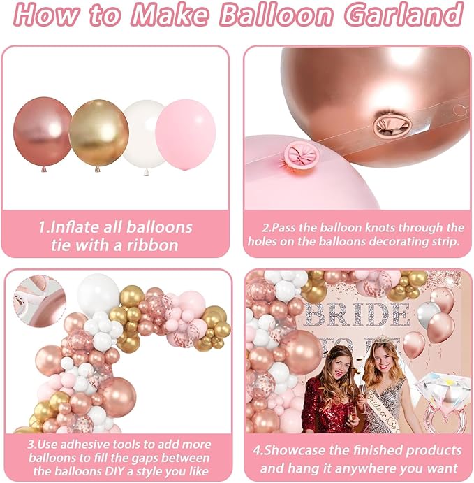 121 Pcs Bachelorette Party Decorations Kit Rose Gold Bridal Shower