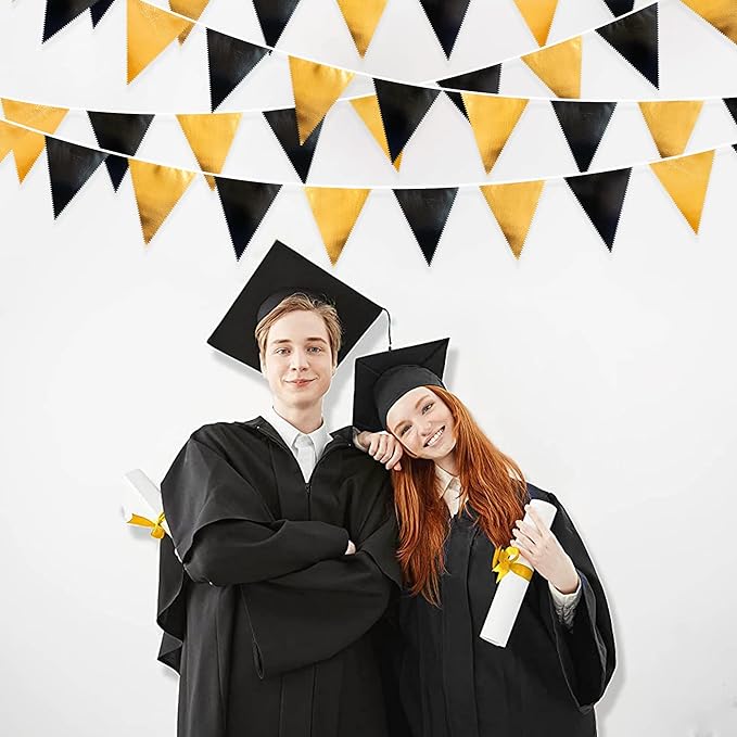 Black and Gold Party Decorations Triangle Pennant Banner Flag