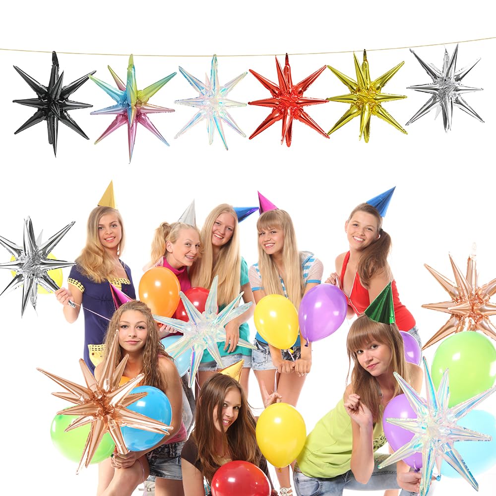 4D 14 Point One-Piece Star Cone Balloon Metallic Spike Explosion Star