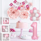 Baby Girl First Birthday Decorations Pastel Pink White Balloons 40