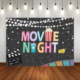 Popcorn Movie Night Birthday Party Backdrop String Lights Stars