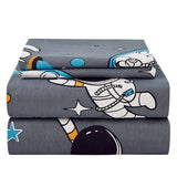 JSD Grey Astronaut Kids Sheet Set Full Size, 4 Piece Boys Space