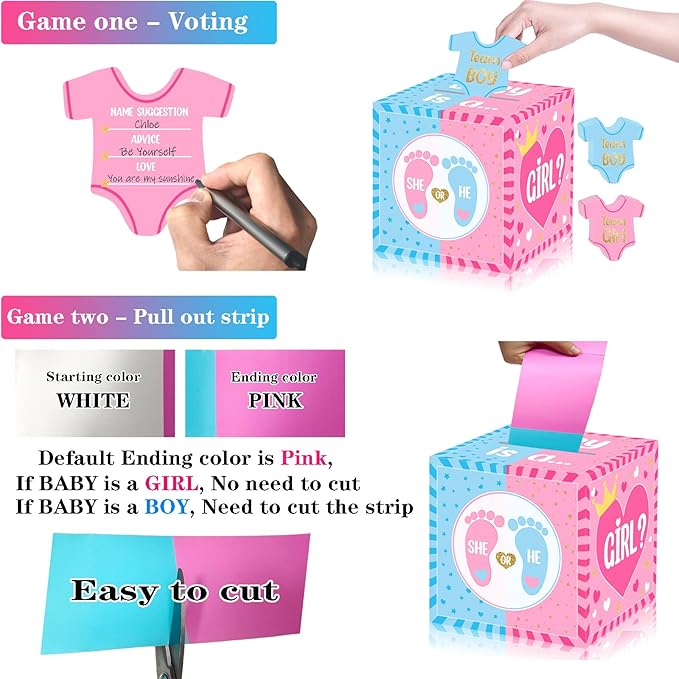 Baby Gender Reveal Pull Out Game Voting Box with 60 Ballot Cards Boy