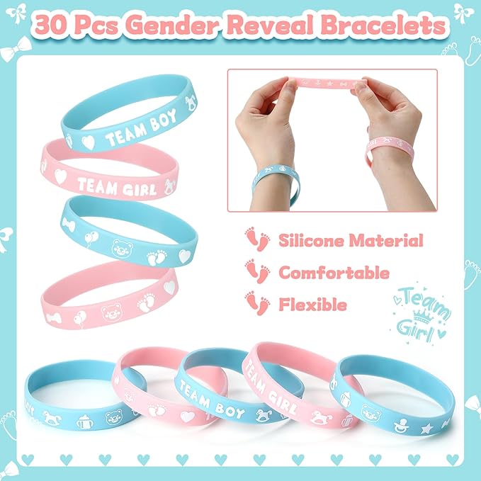 92 Pieces Gender Reveal Party Favors 30 Button Pins 30 Silicone