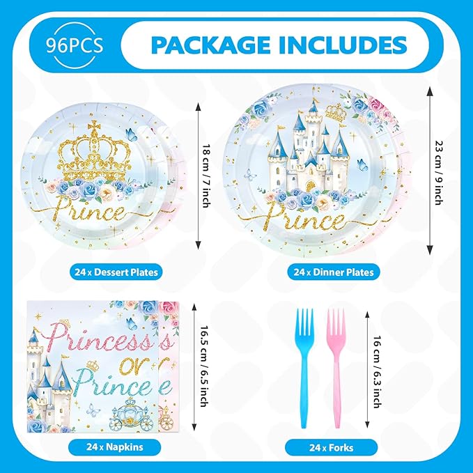 96 Pcs Princess or Prince Gender Reveal Decorations Princess Prince