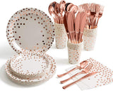 HOMIX 175 Pieces Rose Gold Party Supplies - Rose Gold Dot on White