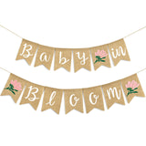 Whaline Baby in Bloom Burlap Banner with Pink Flower Rustic Bunting