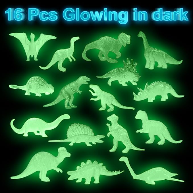 16PCS Glow in Dark Mini Dinosaur Figures for Kids Birthday Party