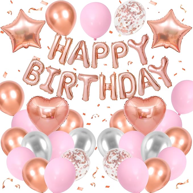 Rose Gold Birthday Decorations for Women Girls Rose Gold Pink Silver