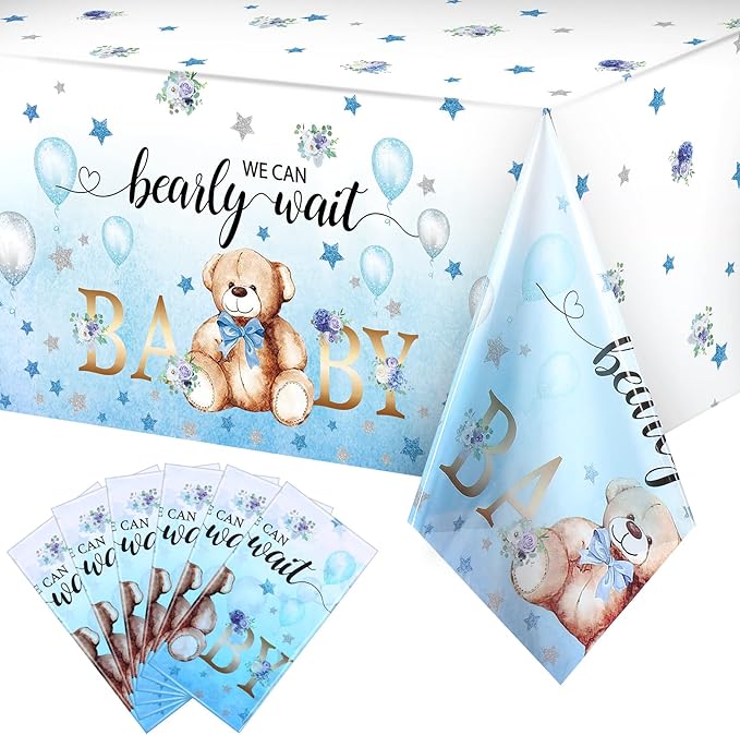 Tegeme 6 Pack Bear Baby Shower Tablecloth Plastic Bear Table Cover We