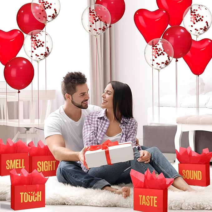 Soulchen 47 Pcs 5 Senses Gift Bags with Tissue Red Valentine Party