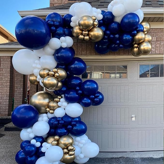 Blue and Gold Balloons Arch Garland Kit, 134pcs Navy Blue Gold White