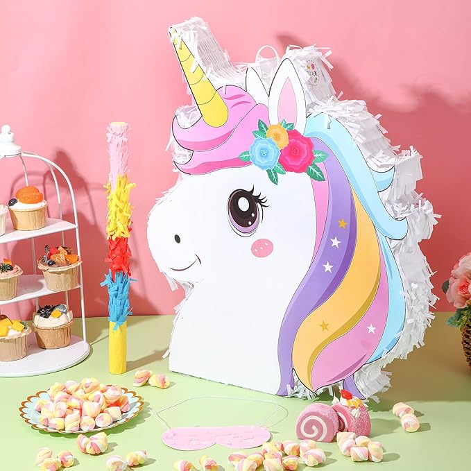 21 Inches Unicorn Piñata with Piñata Stick Blindfold and Confetti 21