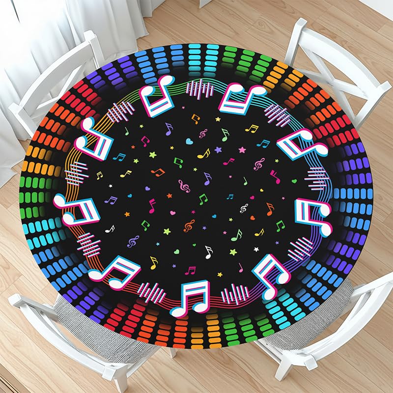 Music Round Fitted Tablecloth with Elastic Karaoke DJ Kpop Sing Party