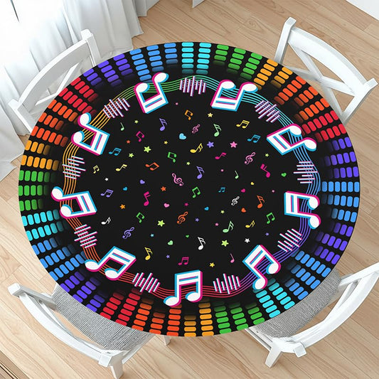 Music Round Fitted Tablecloth with Elastic Karaoke DJ Kpop Sing Party