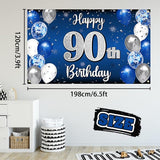 Happy 90th Birthday Decorations 90th Blue & Silver Balloon Large
