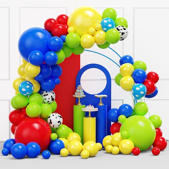 YMSZ Cow Print Balloons Arch Kit, 134pcs Red Blue Yellow Green