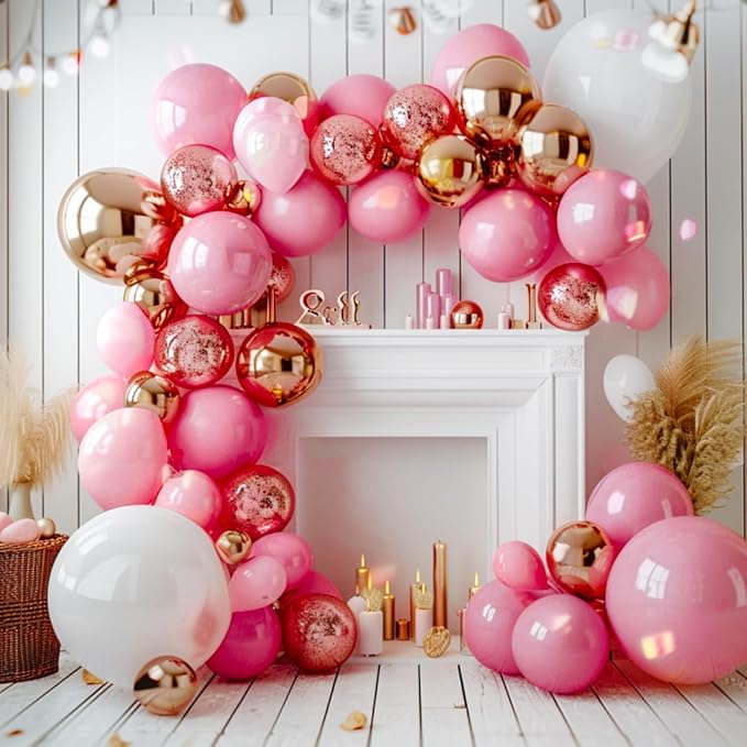 PartyWoo Pink and Gold Balloons, 140 pcs Pastel Pink and Chrome Gold