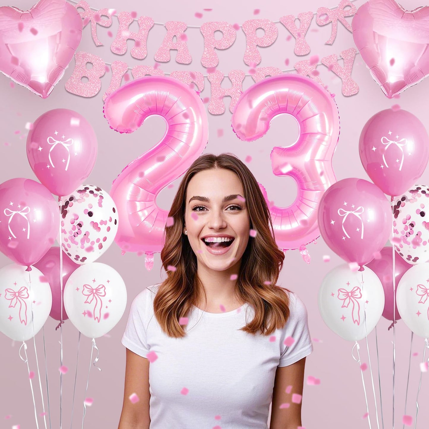 Miidenks 23rd Birthday Decorations for Women, Pink Bow Coquette 23