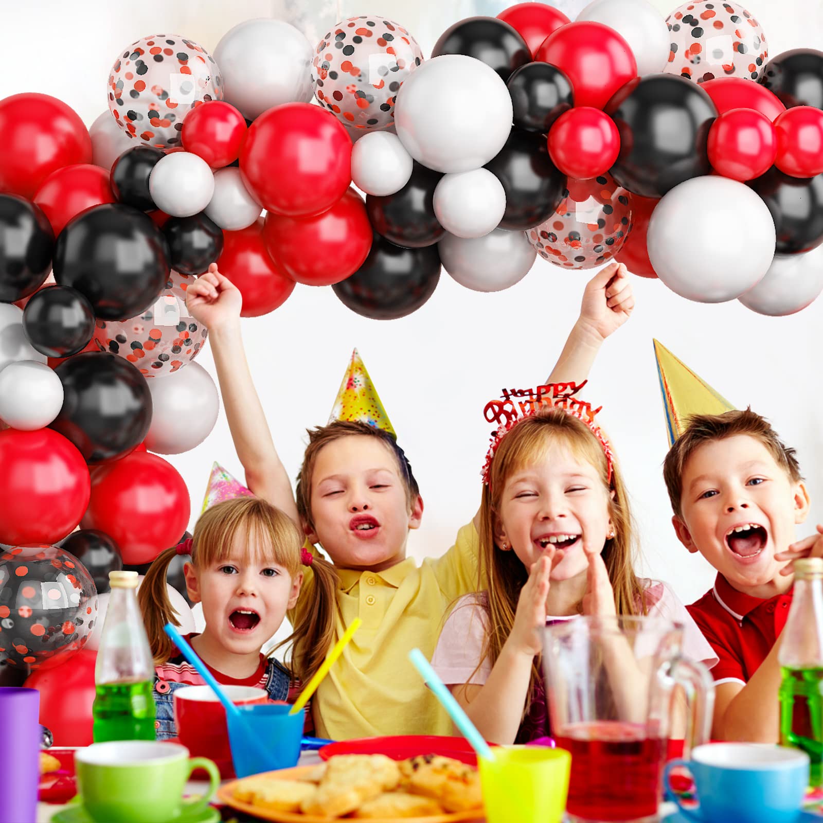 130PCS Red Black White Balloon Garland Arch Kit, 12 10 5 inch Red and