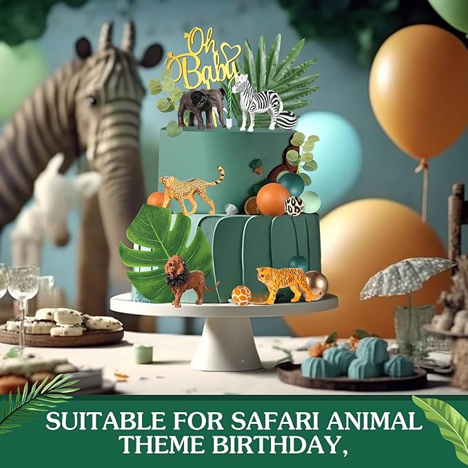 42 Pcs Safari Jungle Animal Cake Toppers Wild One Zebra Lion Giraffe